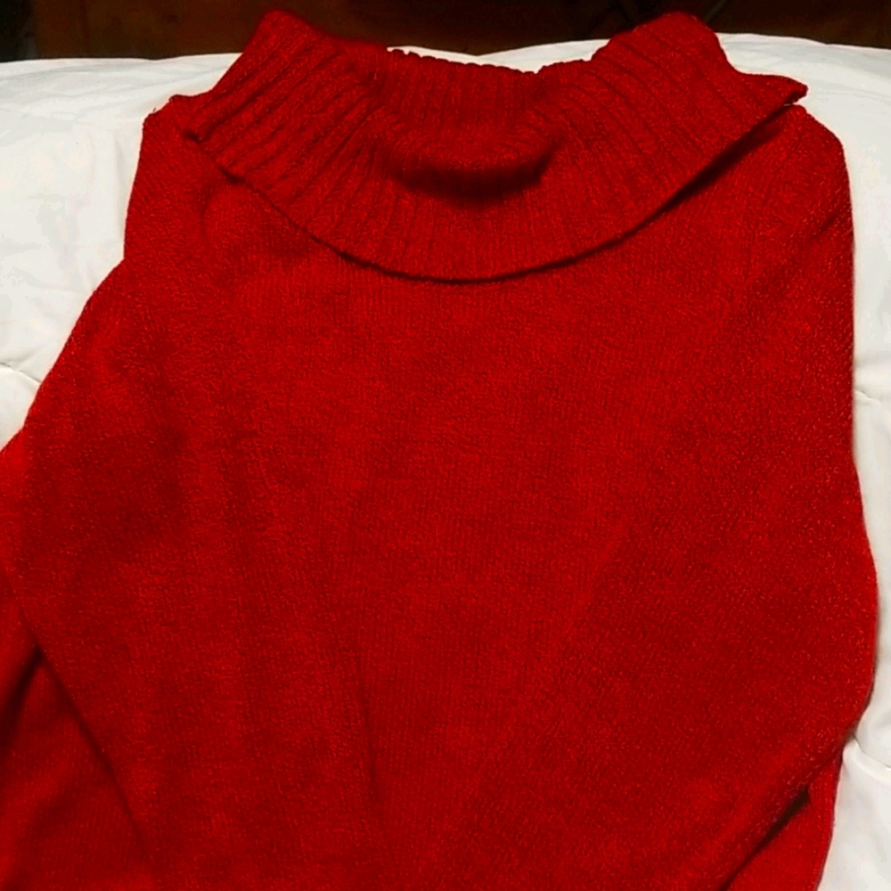 Ladies Marbled Black&Red Cowl Neck Sweater